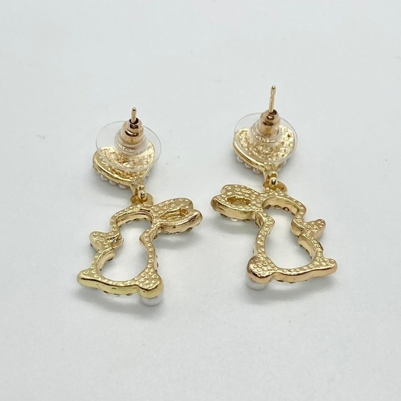 Pearl and Rhinestone Dangle Easter Bunny Rabbit Earring Pair - Picture 10 of 13